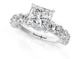 Silver Princess Cut Diamond Side Stone Engagement Ring with Four-Prong Setting_1