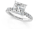 Silver Princess Cut Diamond Solitaire Pavé Engagement Ring with Round Band and Prong Setting_3