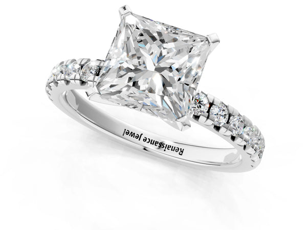 Sterling Silver Princess Cut Solitaire Engagement Ring Setting with Large Round Accent Band