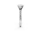 Silver Princess Cut Diamond Solitaire Pavé Engagement Ring with Round Band and Prong Setting_4