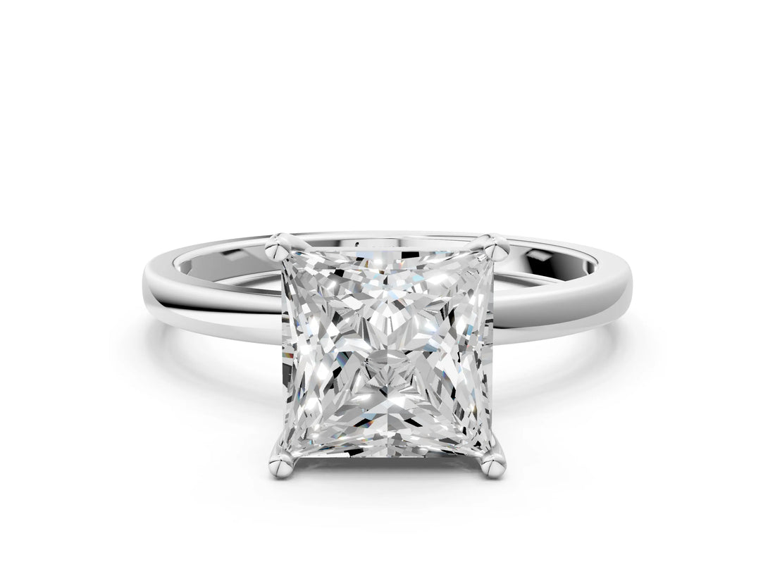 Silver Princess Cut Diamond Solitaire Ring with Classic Band and Four-Prong Setting_7