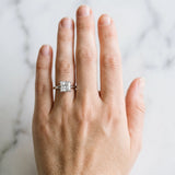 Silver Princess Cut Diamond Solitaire Ring with Flower Prong Setting and Classic Band