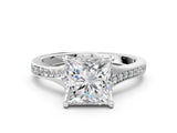 Silver Princess Cut Diamond Solitaire Ring with Pavé Band and Prong Setting_28