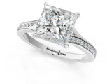 Silver Princess Cut Diamond Solitaire Ring with Pavé Band and Prong Setting_29