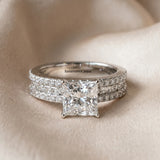 Silver Princess Cut Diamond Solitaire Ring with Pavé and Channel Set Band_128