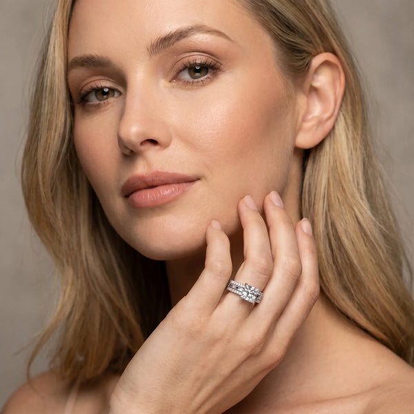 Platinum 3.05 Carat E VVS1 Princess Diamond Solitaire Ring with Pavé and Channel Set Band
