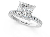 Silver Princess Cut Diamond Solitaire Ring with Round  Pavé Band and Four-Prong Setting_57