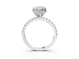 Silver Princess Cut Diamond Solitaire Ring with Round  Pavé Band and Four-Prong Setting_59