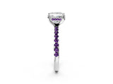 Silver Princess Cut Diamond Solitaire Ring with Round with Amethyst side stone Pavé Band and Four-Prong Setting_14