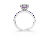 Silver Princess Cut Diamond Solitaire Ring with Round with Amethyst side stone Pavé Band and Four-Prong Setting_15