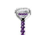 Silver Princess Cut Diamond Solitaire Ring with Round with Amethyst side stone Pavé Band and Four-Prong Setting_17