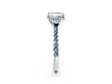 Silver Princess Cut Diamond Solitaire Ring with Round with Aquamarine side stone Pavé Band and Four-Prong Setting_14