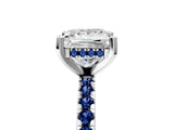 Silver Princess Cut Diamond Solitaire Ring with Round with Blue Sapphire side stone Pavé Band and Four-Prong Setting_17