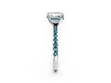 Silver Princess Cut Diamond Solitaire Ring with Round with Blue Topaz side stone Pavé Band and Four-Prong Setting_14