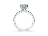 Silver Princess Cut Diamond Solitaire Ring with Round with Blue Topaz side stone Pavé Band and Four-Prong Setting_15