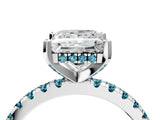 Silver Princess Cut Diamond Solitaire Ring with Round with Blue Topaz side stone Pavé Band and Four-Prong Setting_16