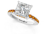 Silver Princess Cut Diamond Solitaire Ring with Round with Citrine side stone Pavé Band and Four-Prong Setting_13