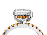 Silver Princess Cut Diamond Solitaire Ring with Round with Citrine side stone Pavé Band and Four-Prong Setting_16