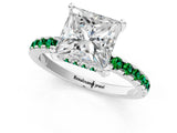Silver Princess Cut Diamond Solitaire Ring with Round with Emerald side stone Pavé Band and Four-Prong Setting_13