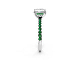 Silver Princess Cut Diamond Solitaire Ring with Round with Emerald side stone Pavé Band and Four-Prong Setting_14