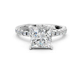 Silver Princess Cut Diamond Solitaire Ring with Round with Moissanite side stone Pavé Band and Four-Prong Setting_12