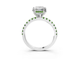 Silver Princess Cut Diamond Solitaire Ring with Round with Peridot side stone Pavé Band and Four-Prong Setting_15