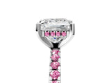 Silver Princess Cut Diamond Solitaire Ring with Round with Pink Sapphire side stone Pavé Band and Four-Prong Setting_17