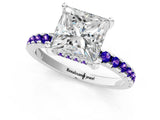 Silver Princess Cut Diamond Solitaire Ring with Round with Tanzanite side stone Pavé Band and Four-Prong Setting_13