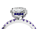 Silver Princess Cut Diamond Solitaire Ring with Round with Tanzanite side stone Pavé Band and Four-Prong Setting_16