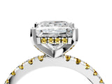 Silver Princess Cut Diamond Solitaire Ring with Round with Yellow Sapphire side stone Pavé Band and Four-Prong Setting_16