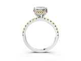 Silver Princess Cut Diamond Solitaire Ring with Round with Yellow Sapphire side stone Pavé Band and Four-Prong Setting_25