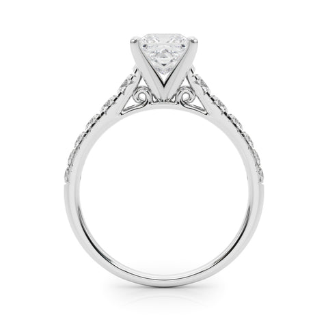 Silver Princess Cut Diamond Solitaire with Pave Band and Four-Prong Setting 1