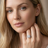 Silver Princess Cut Diamond Split Shank Halo Ring with Four-Prong Setting_81