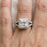 Silver Princess Cut Diamond Split Shank Halo Ring with Four-Prong Setting_83