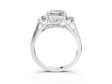 Silver Princess Cut Diamond Three-Stone Engagement Ring with Prong Setting and Pavé Band_34
