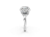 Silver Princess Cut Diamond Three-Stone Halo Ring with Prong Setting and Pavé Accents_15