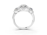 Silver Princess Cut Diamond Three-Stone Halo Ring with Prong Setting and Pavé Accents_16