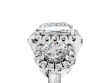 Silver Princess Cut Diamond Three-Stone Halo Ring with Prong Setting and Pavé Accents_18