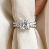 Silver Princess Cut Diamond Three-Stone Ring with Pavé Split Shank and Four-Prong Setting_84