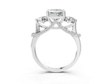 Silver Princess Cut Diamond Three-Stone Ring with Prong Setting and Pavé Band_58