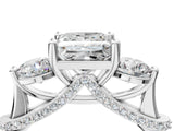Silver Princess Cut Diamond Three-Stone Ring with Prong Setting and Pavé Band_59