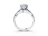 Silver Princess Cut Diamond with Blue Sapphire side stone Halo Twist Band Solitaire Prong Setting Ring_3