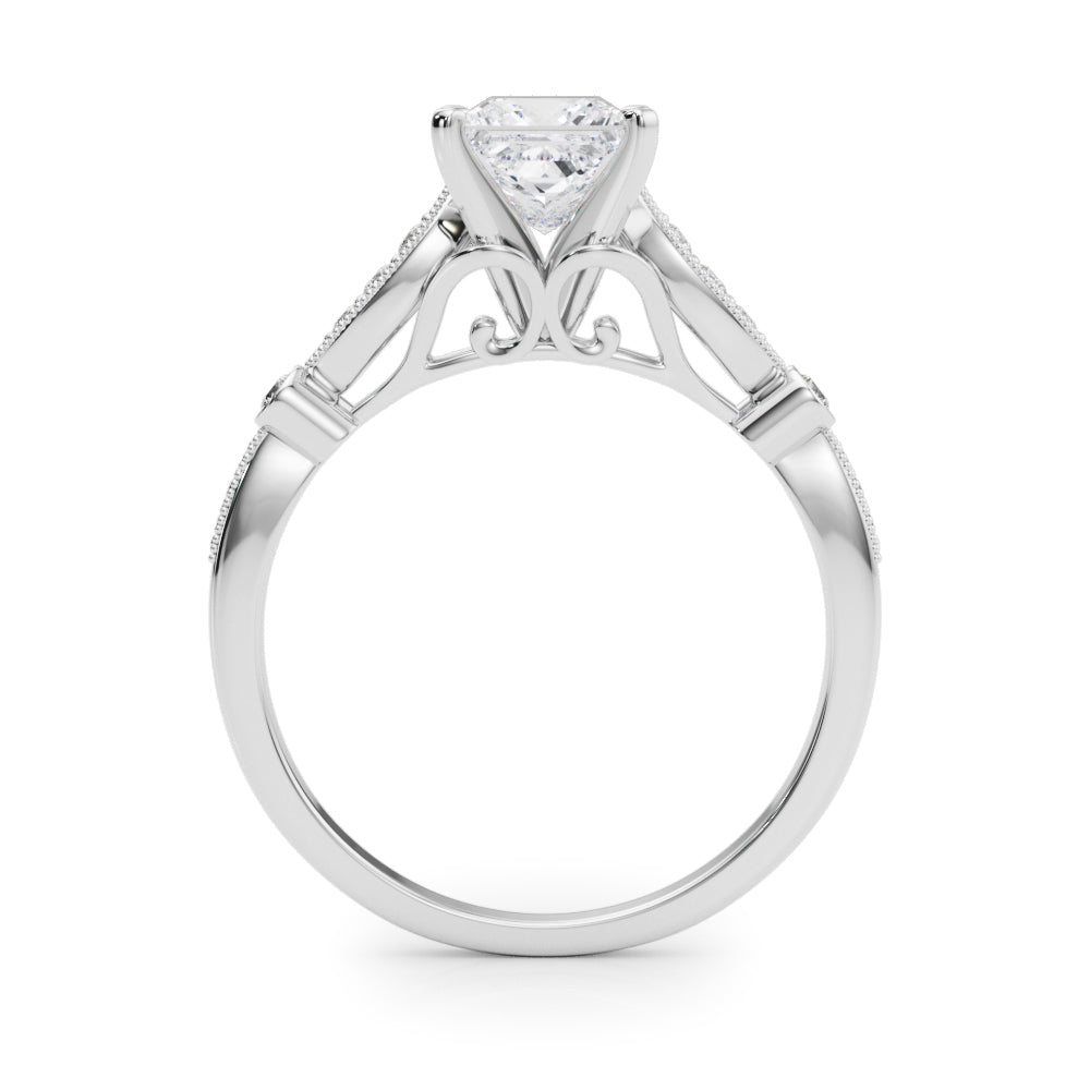 Silver Princess Cut Diamond with Milgrain Marquise and Bezel Accents on a Solitaire Band with Prong Setting 1