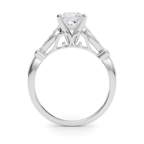 Silver Princess Cut Diamond with Milgrain Marquise and Bezel Accents on a Solitaire Band with Prong Setting 1