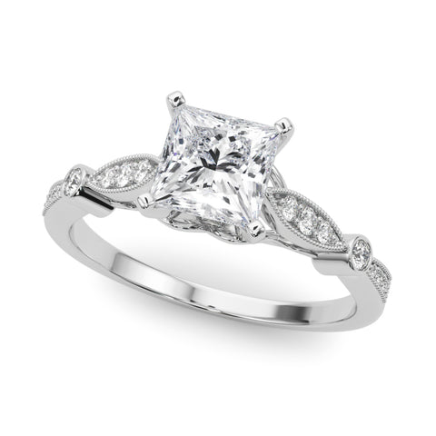 Silver Princess Cut Diamond with Milgrain Marquise and Bezel Accents on a Solitaire Band with Prong Setting 2
