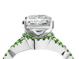 Silver Princess Cut Diamond with Peridot side stone Halo Twist Band Solitaire Prong Setting Ring_4