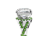 Silver Princess Cut Diamond with Peridot side stone Halo Twist Band Solitaire Prong Setting Ring_5