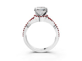 Silver Princess Cut Diamond with Ruby side stone Halo Twist Band Solitaire Prong Setting Ring_3