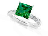 Silver Princess Cut Emerald Engagement Ring with Side Stone Accents and Four-Prong Setting_13