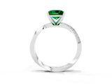 Silver Princess Cut Emerald Engagement Ring with Side Stone Accents and Four-Prong Setting_15